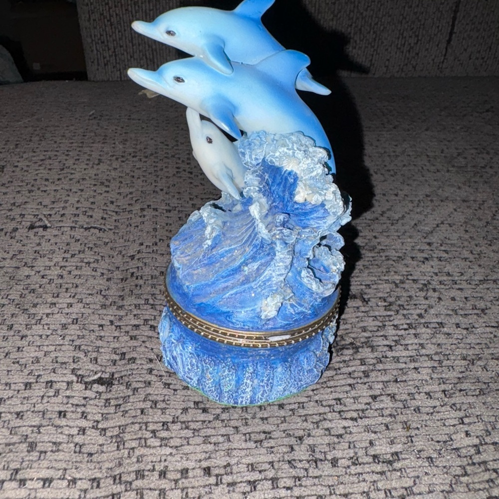 Blue Dolphin Figurine Trinket Box